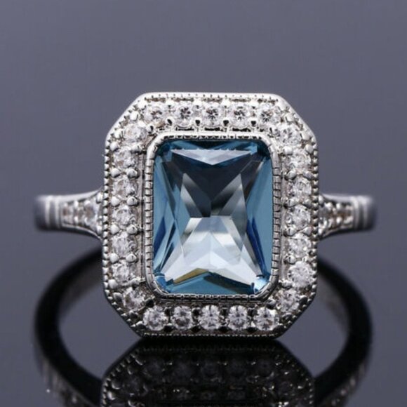 ❤Noble Retro Carved Pure Blue Zircon Silver Vintage Rings for Women, MARR9167 - Picture 2 of 5